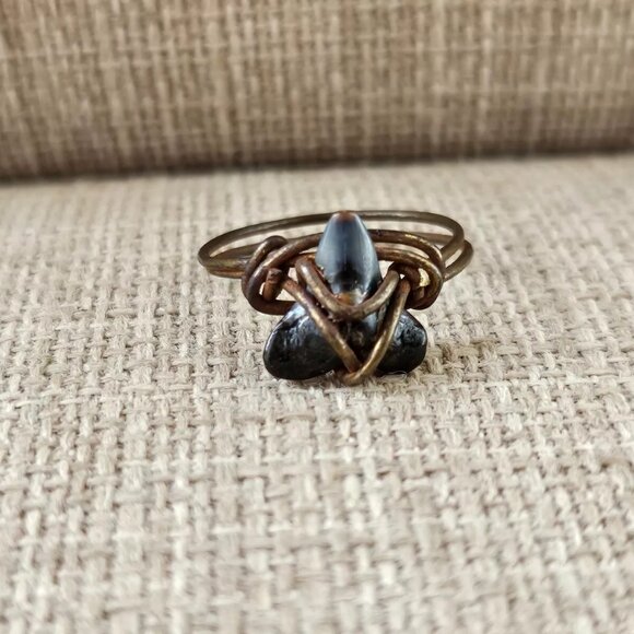 Ring Vintage Jewelry Real Stone Brown Wired Rings Size 6 unbranded - Picture 3 of 9